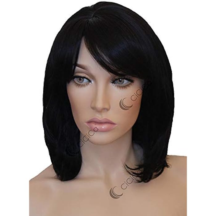 DILLARDS Cicica - “Mia”, Synthetic Full Wigs, 16 Inches Medium Length Wig, Wavy Wig With Swept Bangs, Natural Black Wig, Premium Heat Resistant Synthetic Hair Replacement Wigs For Women Daily Use. - Image 2